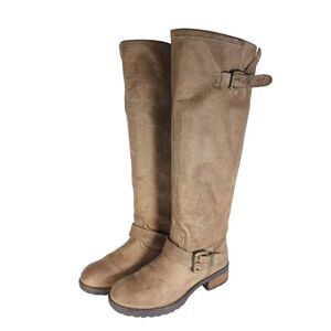 Steve Madden Women's Buckeye 38 US7,5 Brown Leather Distressed Riding Boots